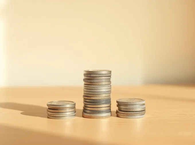 Três pilhas de moedas de alturas diferentes sobre mesa clara de escritório de clínica