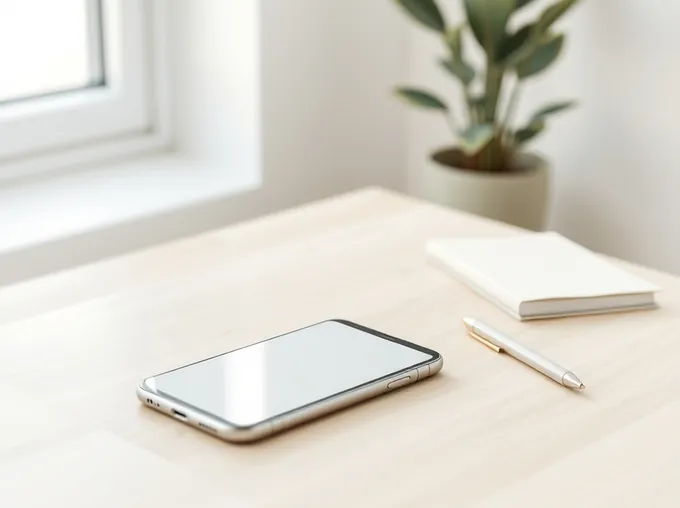 Celular sobre mesa de consultório exibindo tela de rede social, ao lado de caderno e caneta